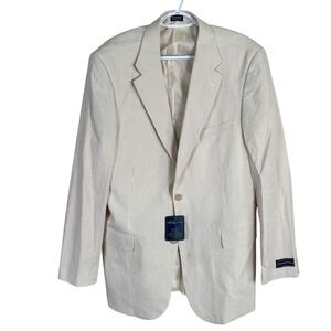 NEW Meeting‎ Street Seersucker Blazer Sport Coat Mens 42 Long Tan White Striped